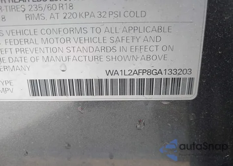 2016 Audi Q5 2.0T Premium z USA, uszkodzony, nr VIN WA1L2AFP8GA133203